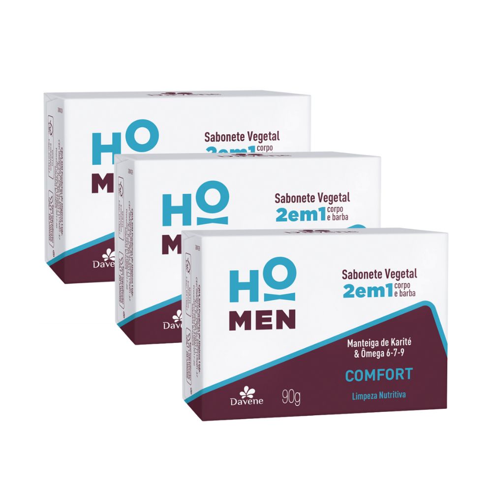 Sabonete Vegetal Em Barra Ho Men 2 Em 1 Comfort Davene 90g 3 Unidades