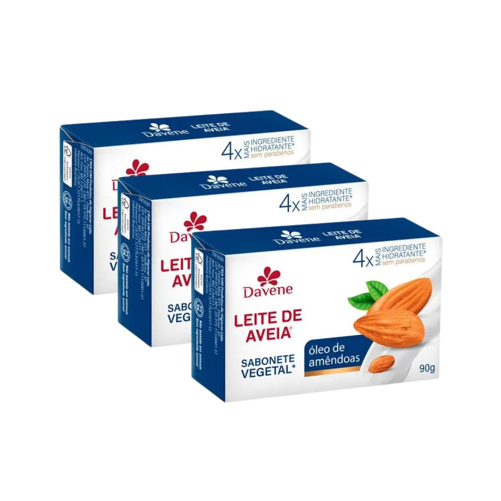 Sabonete Vegetal Em Barra Leite De Aveia E Óleo De Amêndoas Davene 90g 3 Unidades