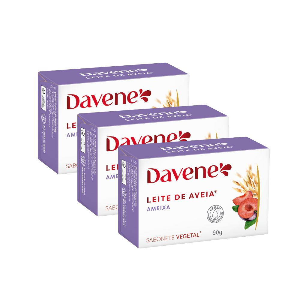 Sabonete Vegetal Em Barra Leite De Aveia E Ameixa Davene 90g 3 Unidades