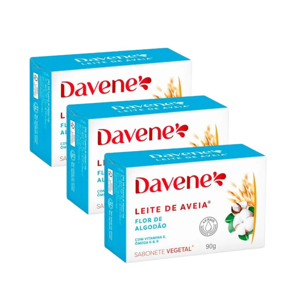 Sabonete Vegetal Em Barra Leite De Aveia E Flor De Algodão Davene 90g 3 Unidades