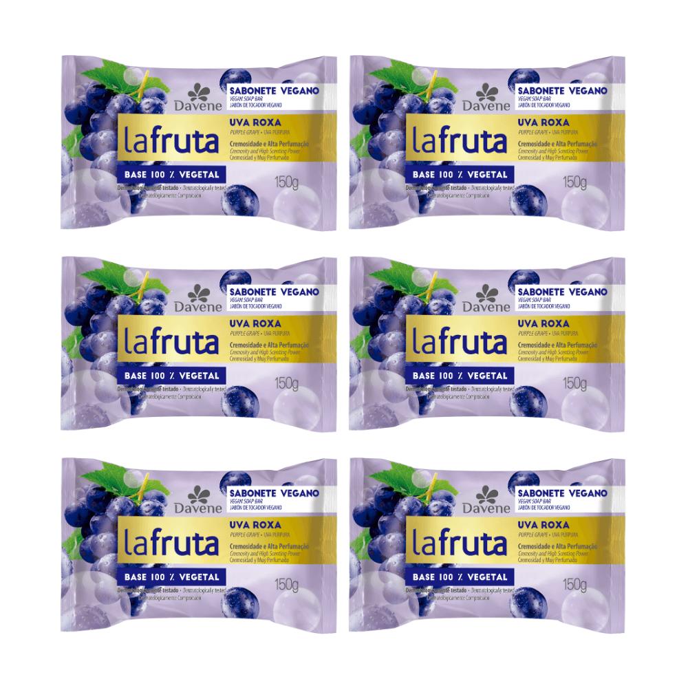 Combo Sabonete em Barra Vegetal La Fruta Uva Roxa Davene 150g 6 Unidades