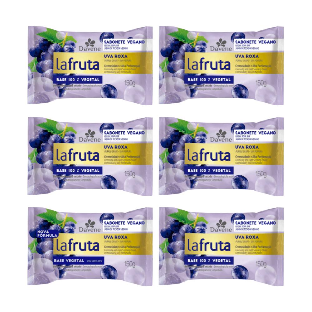 Combo Sabonete em Barra Vegetal La Fruta Uva Roxa Davene 150g 6 Unidades