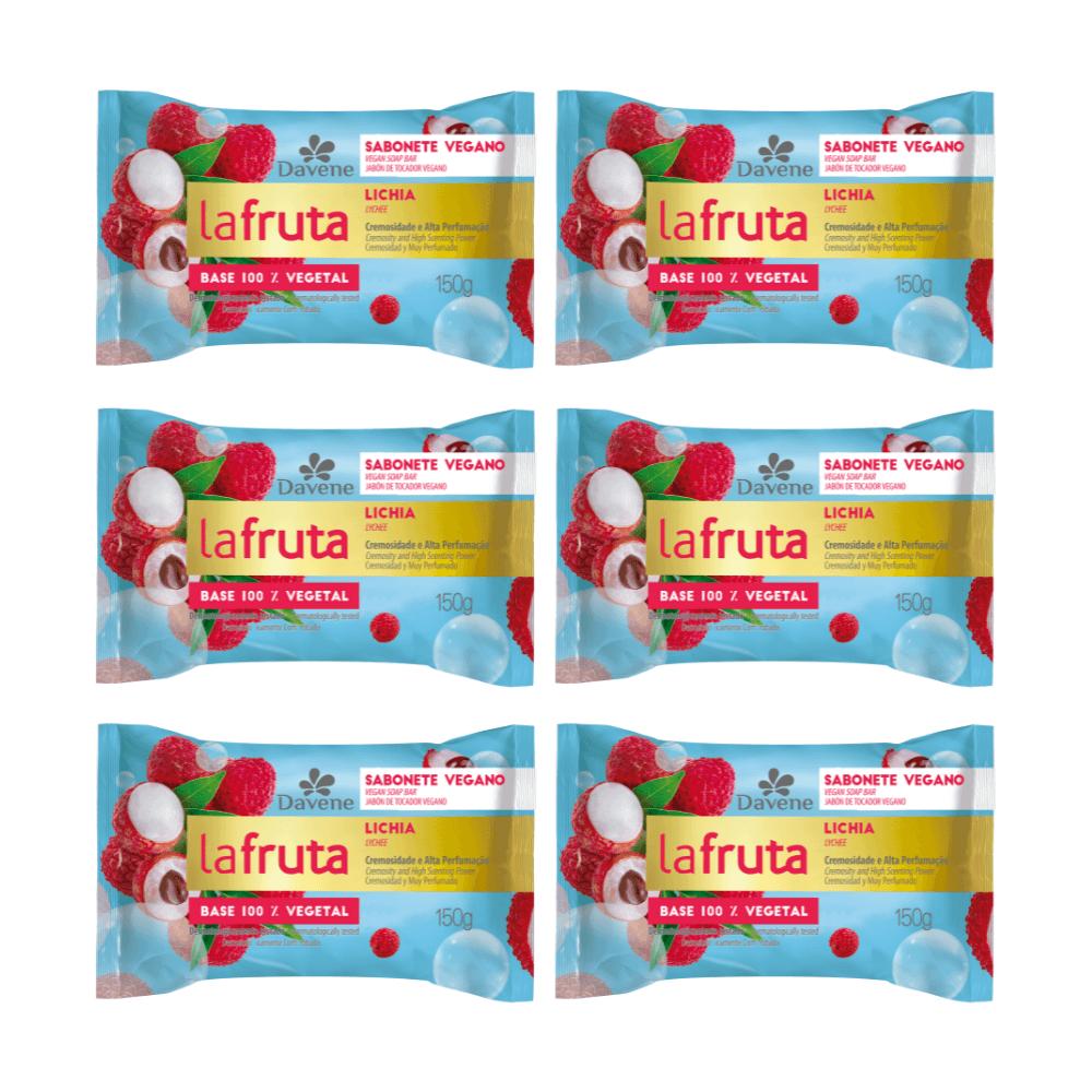 Combo Sabonete em Barra Vegetal La Fruta Lichia Davene 150g 6 Unidades