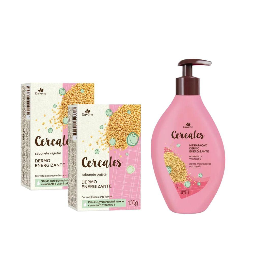Kit Cereales Dermo Energizante Davene Hidratante 400ml + 2 Sabonetes Vegetais 100g