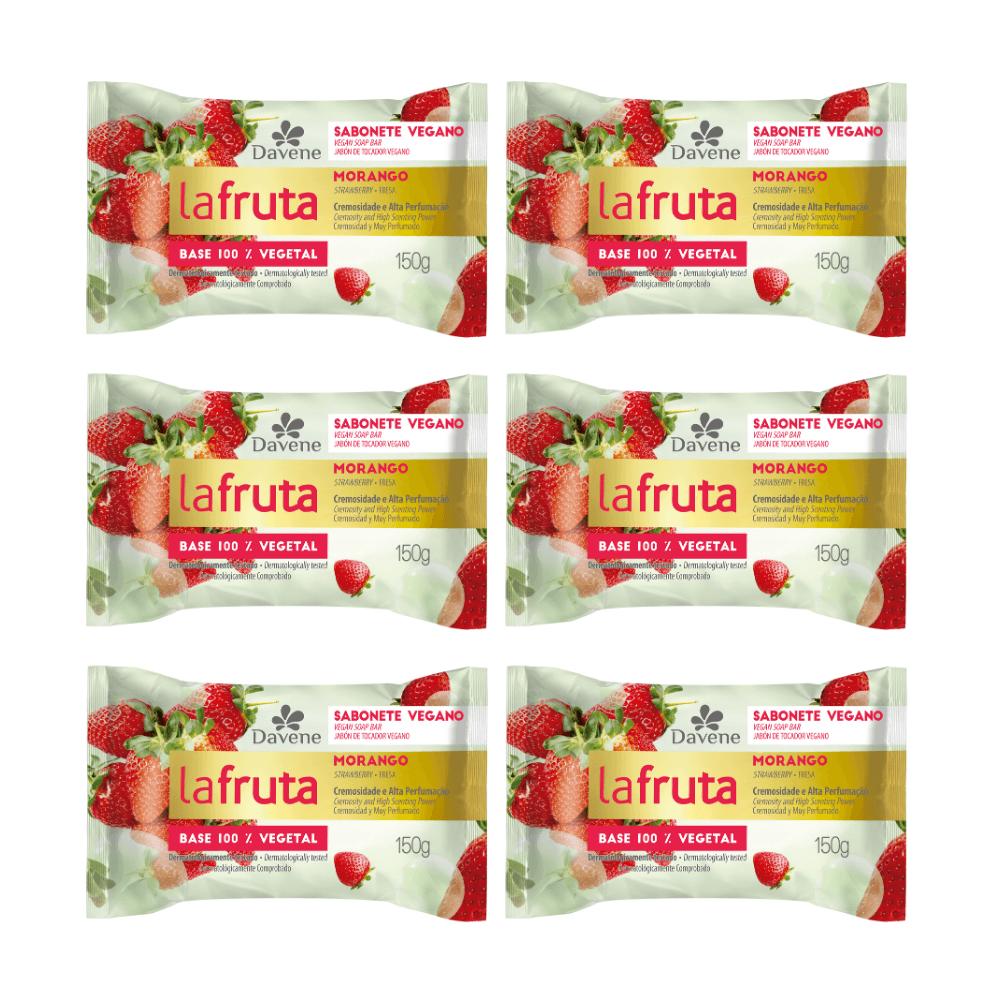 Combo Sabonete em Barra Vegetal La Fruta Morango Davene 150g 6 Unidades