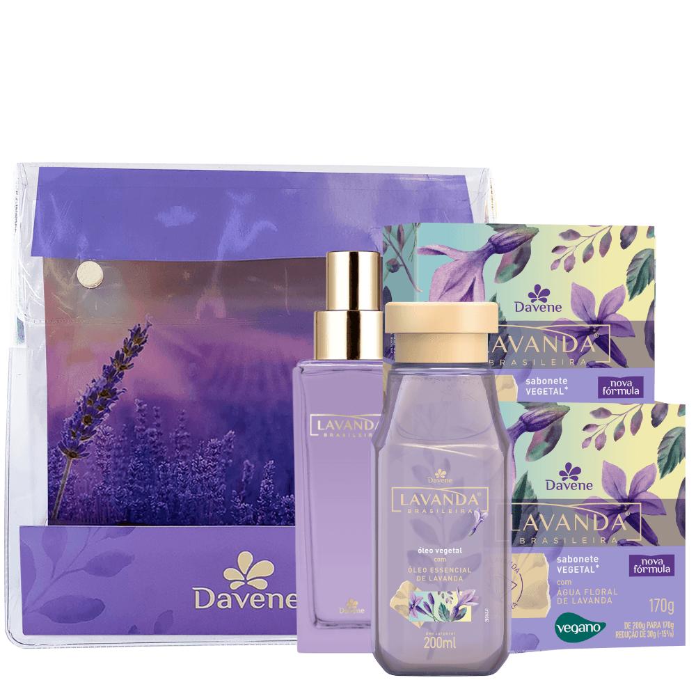 Kit Lavanda Brasileira 2 Sabonetes Vegetal 200g + Óleo Corporal  200ml + Deo Colônia 150ml + Necessaire
