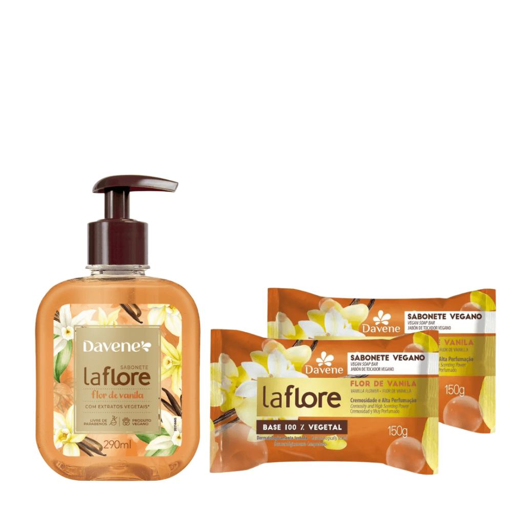 Kit La Flore Vanila 2 Sabonetes Em Barra 150g + Sabonete Líquido 290ml Davene