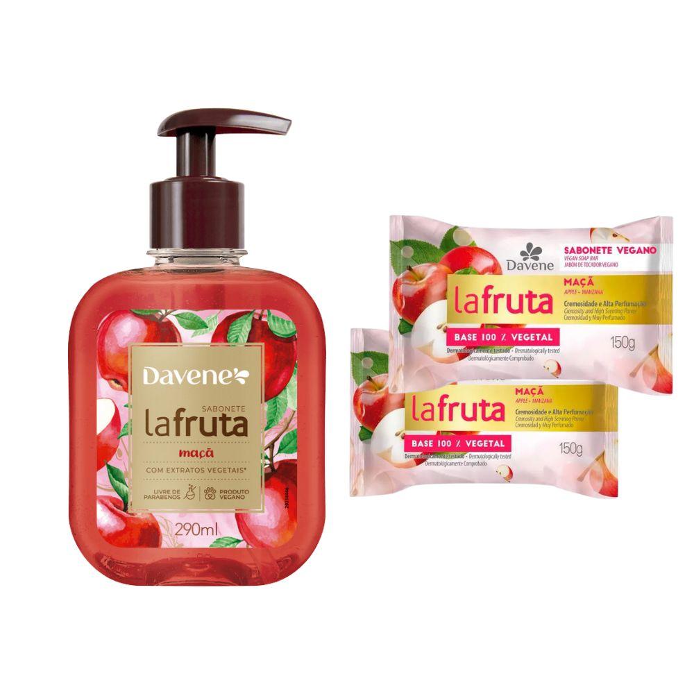 Kit La Fruta Maçã 2 Sabonetes Em Barra 150g + Sabonete Líquido Flor De Vanilla 290ml Davene