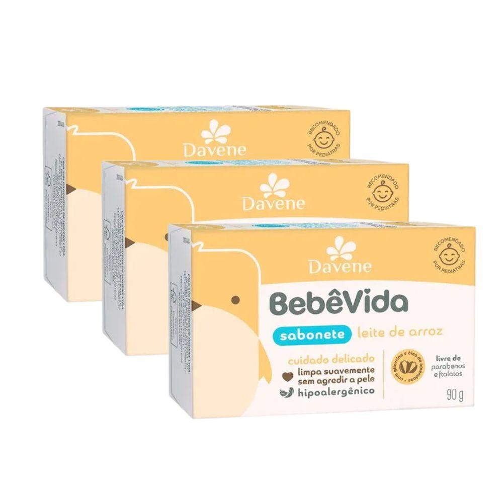 Sabonete Vegetal em Barra Bebê Vida Leite de Arroz Davene 90g 3 Unidades