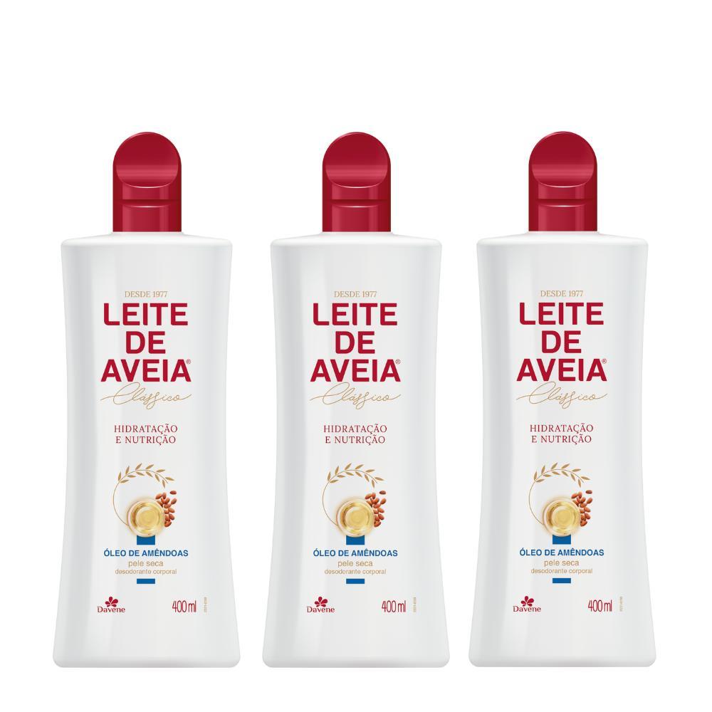 Combo Hidratantes Corporais Leite De Aveia Óleo De Amêndoas Davene 400ml 3 Unidades