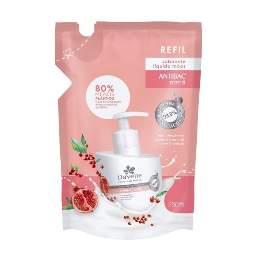 Refil Sabonete Líquido Clássicos Da Natureza Antibac Romã Davene 250ml
