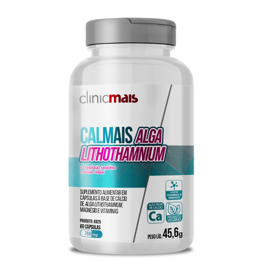 Cálcio, Magnésio, Vitamina D3 Calmais Alga Lithothamnium Clinicmais 760mg 60 Cápsulas