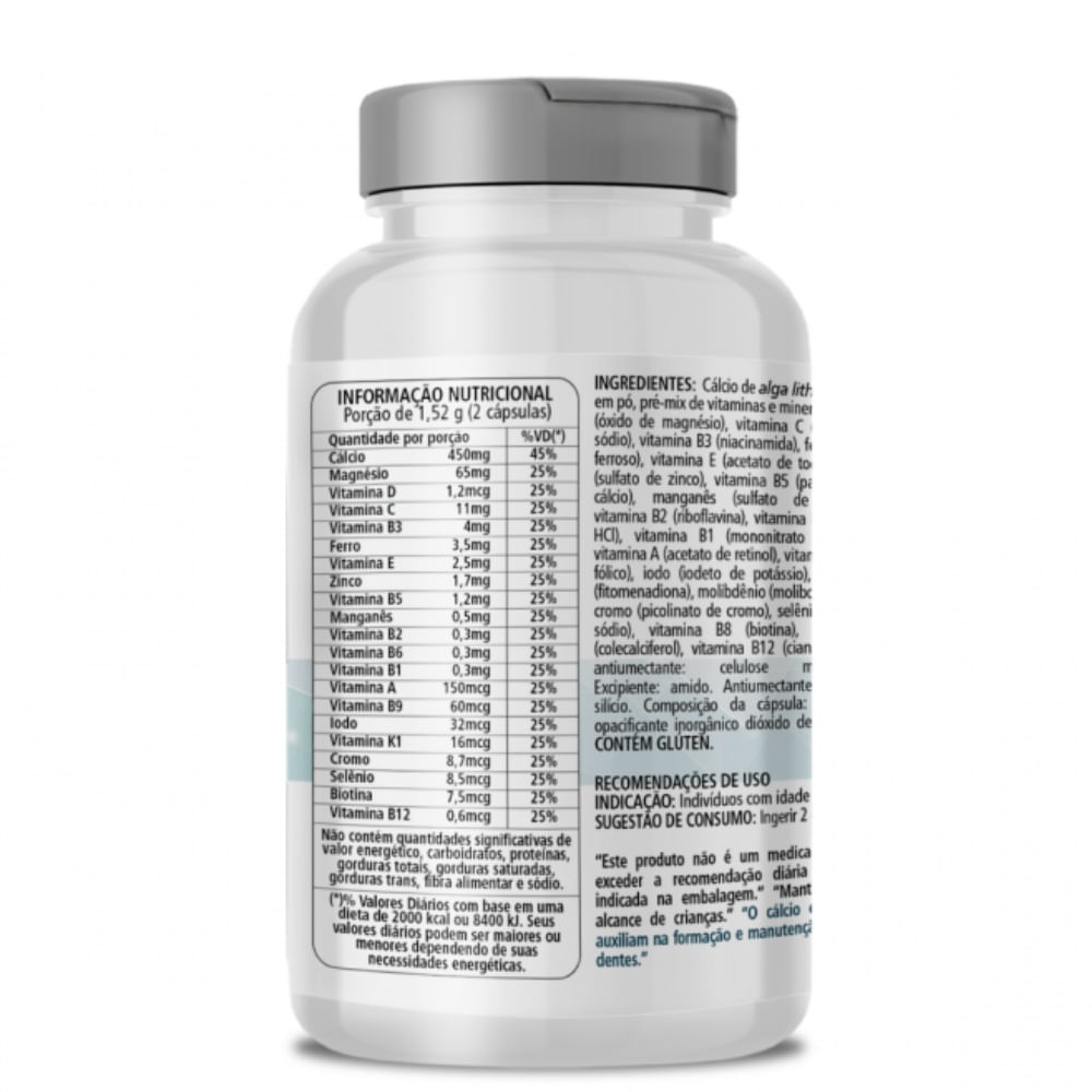 Cálcio, Magnésio, Vitamina D3 Calmais Alga Lithothamnium Clinicmais 760mg 60 Cápsulas