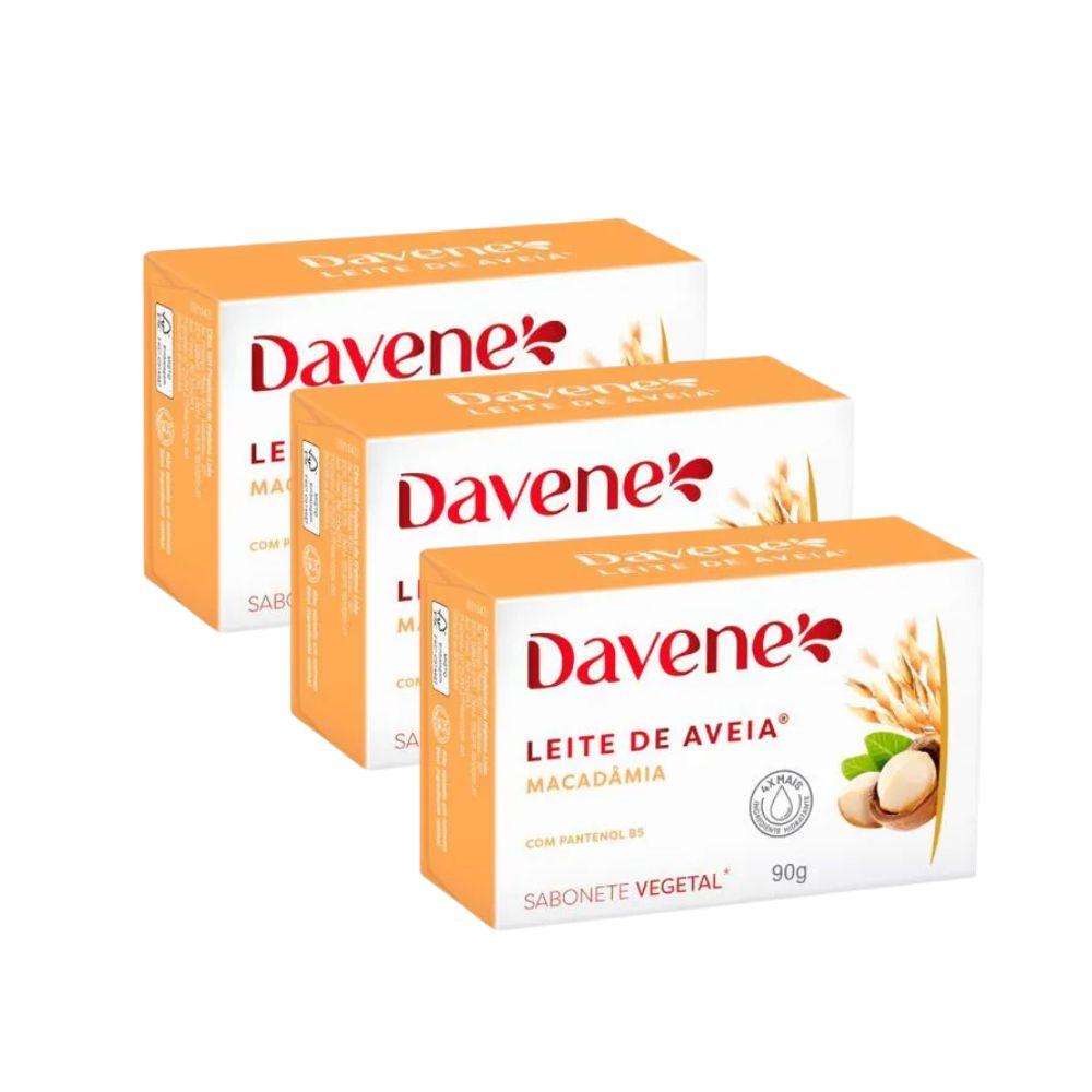 Sabonete Vegetal em Barra Leite de Aveia e Macadâmia Davene 90g 3 Unidades