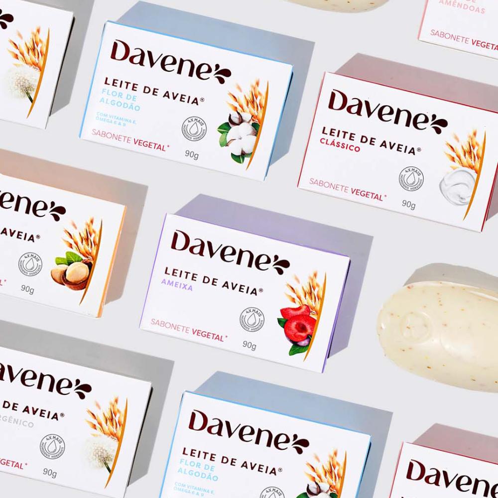 Sabonete Vegetal em Barra Leite de Aveia e Macadâmia Davene 90g 3 Unidades