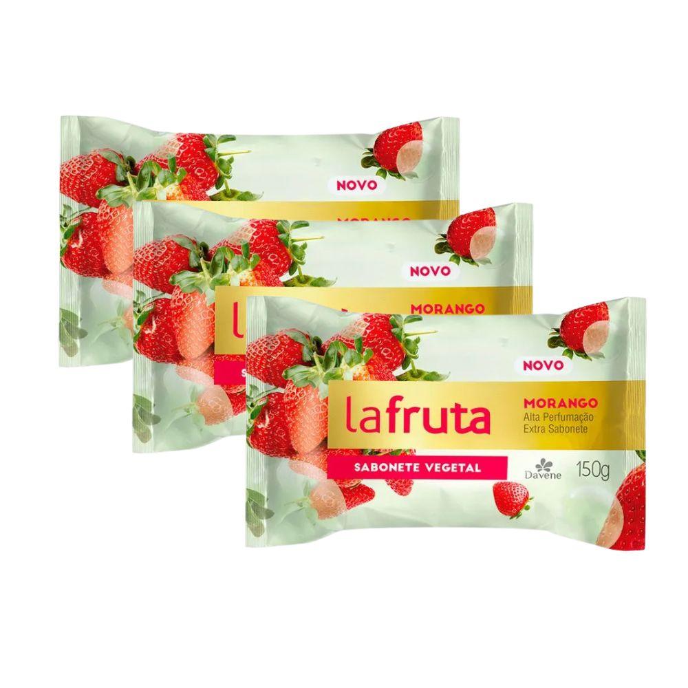Sabonete em Barra Vegetal La Fruta Morango Davene 150g 3 Unidades