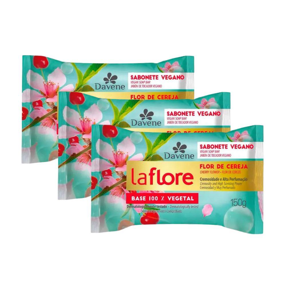Sabonete em Barra Vegetal La Flore Flor de Cereja Davene 150g 3 Unidades