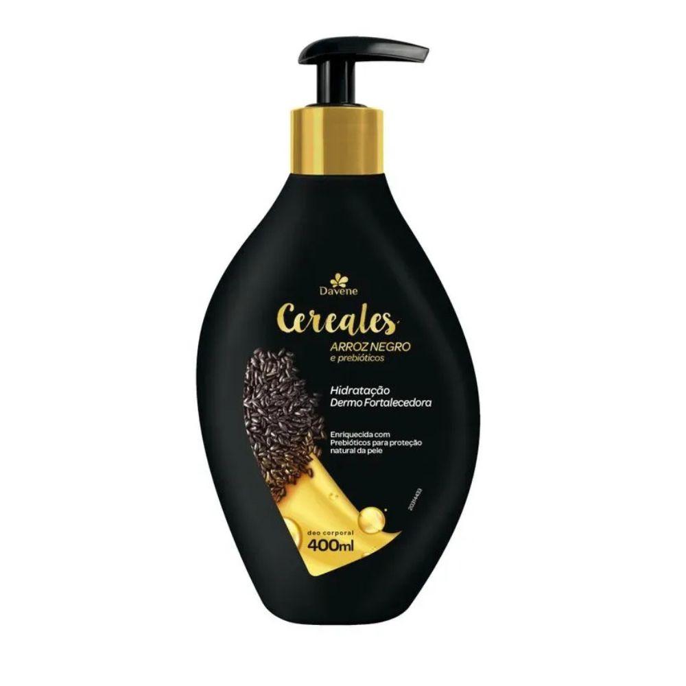 Kit Cereais Arroz Negro Davene Hidratante Corporal 400ml + 2 Sabonetes 150g