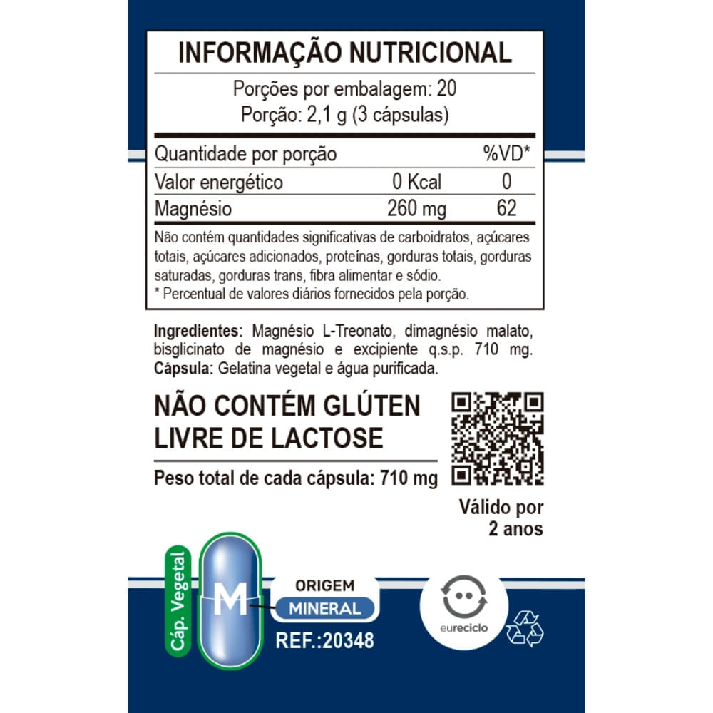 Magnésio Treonato TreonMag Unilife 710mg 60 Cápsulas