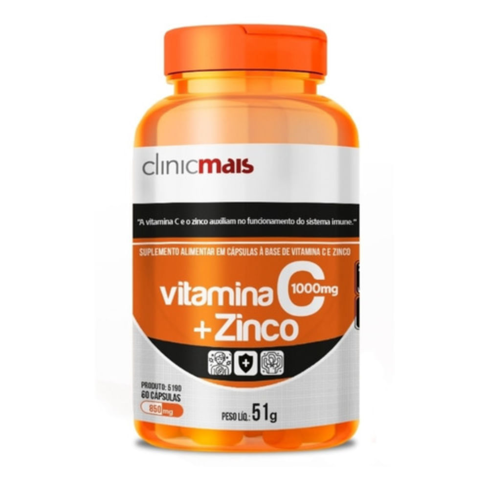 Kit 3 Vitamina C com Zinco ClinicMais 850mg 60 Cápsulas