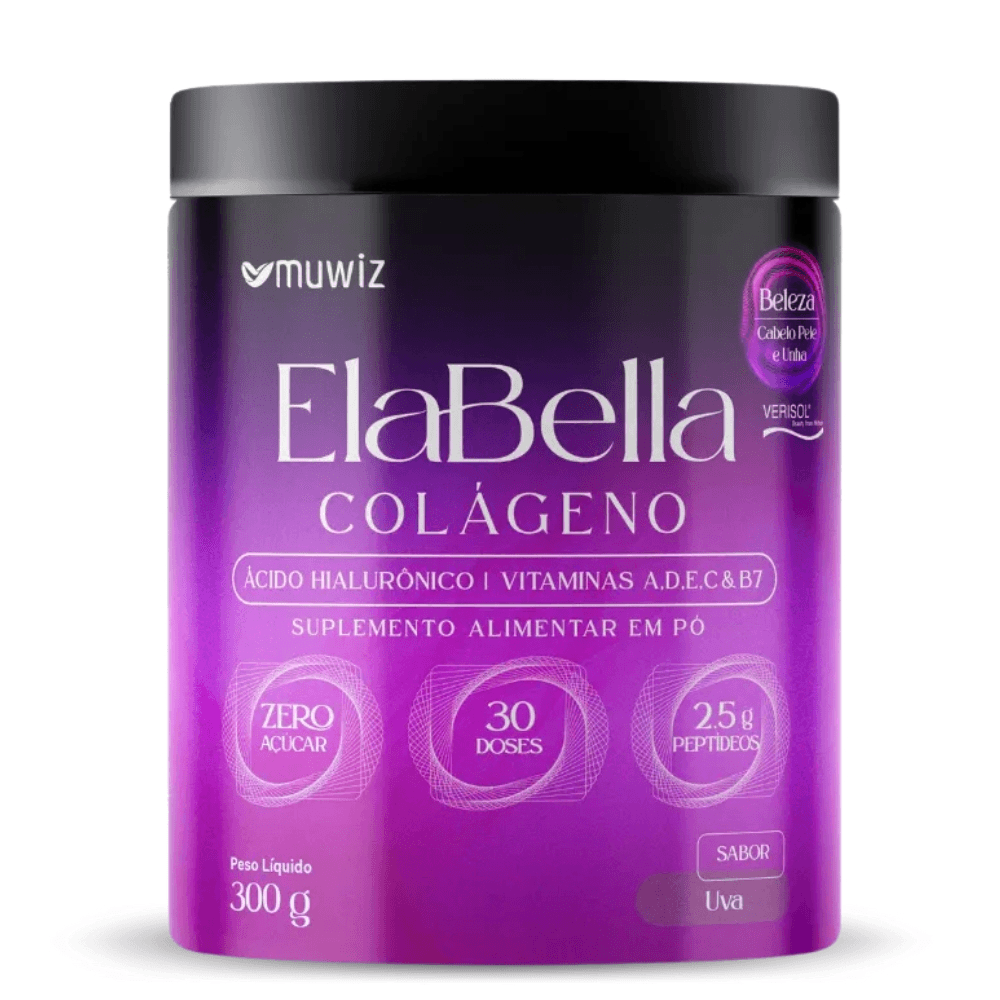 Colágeno Verisol com Ácido Hialurônico Muwiz Sabor Uva 300g