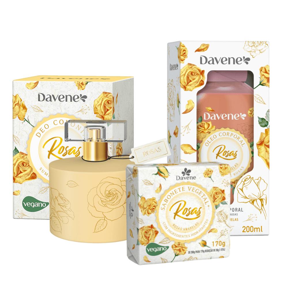 Kit Summer Blooming Rosas Amarelas Davene Colônia 100ml + Óleo Corporal 200ml + Sabonete Vegetal 170g