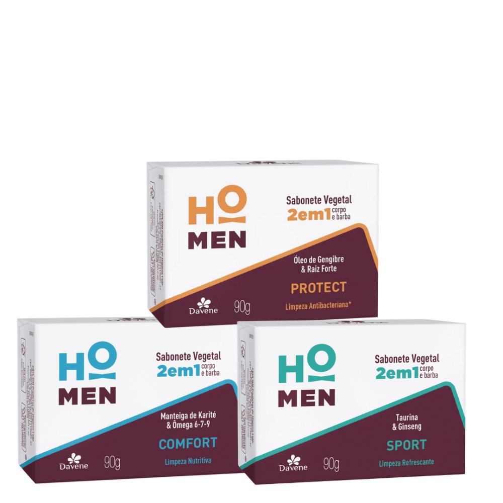 Combo Sabonete Vegetal 2 Em 1 Ho Men Protect Davene 90g 3 Unidades