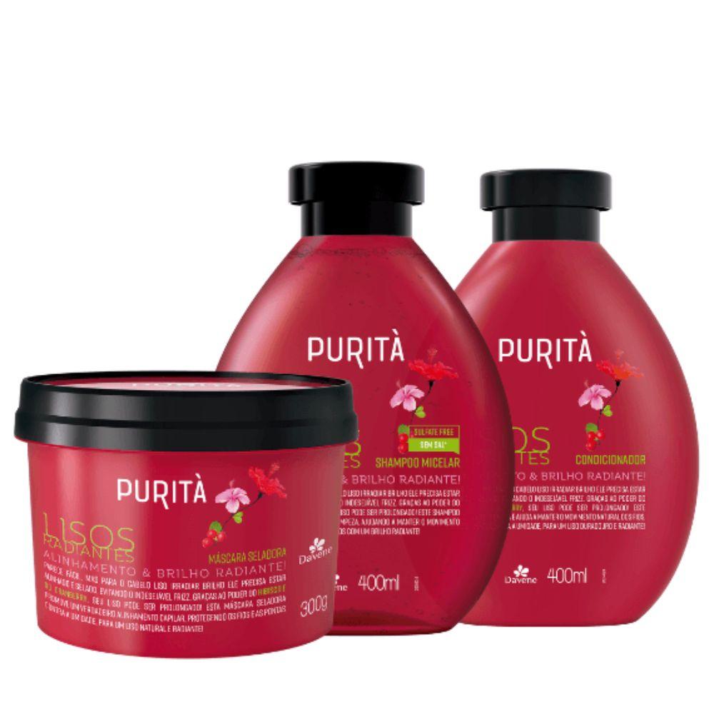 Kit Purità Lisos Radiantes Davene Shampoo 400ml + Condicionador 400ml + Máscara 300g