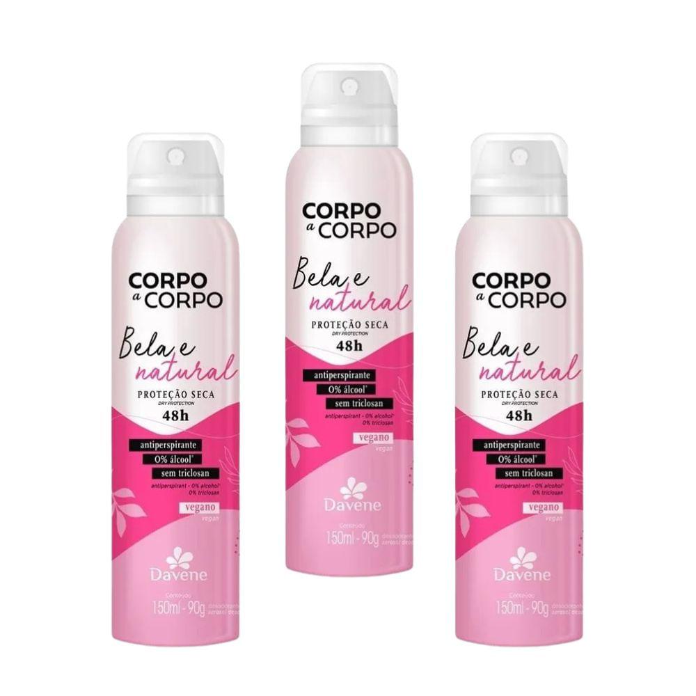 Desodorante Antiperspirante Aerossol Corpo a Corpo Bela e Natural Davene 50ml 3 Unidades