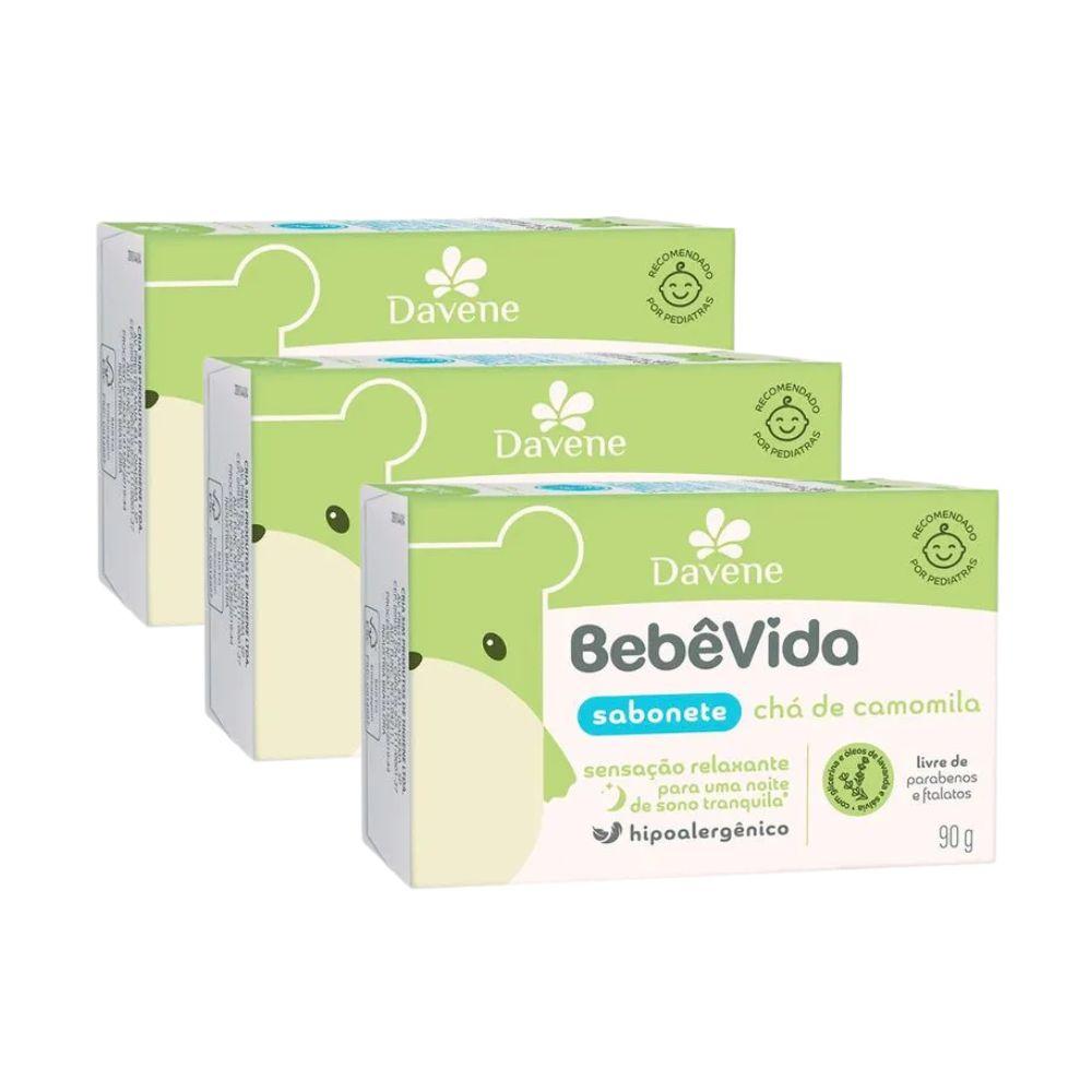 Sabonete Vegetal Em Barra Bebê Vida Chá De Camomila Davene 90g 3 Unidades