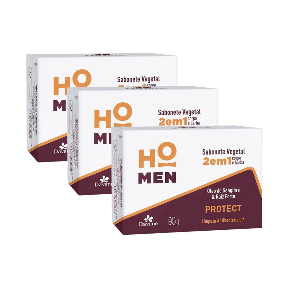 Sabonete Vegetal em Barra Ho Men 2 em 1 Protect Antibac Davene 90g 3 Unidades