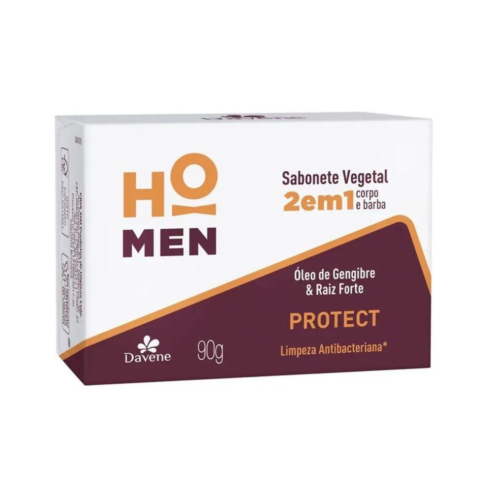 Sabonete Vegetal em Barra Ho Men 2 em 1 Protect Antibac Davene 90g 3 Unidades