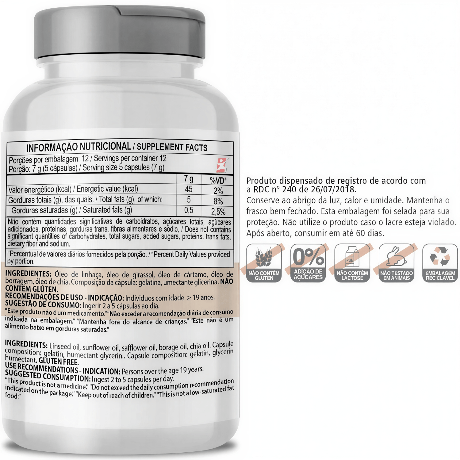 5 Óleos Linhaça, Girassol, Cártamo, Borragem E Chia Clinicmais 60 Cápsulas