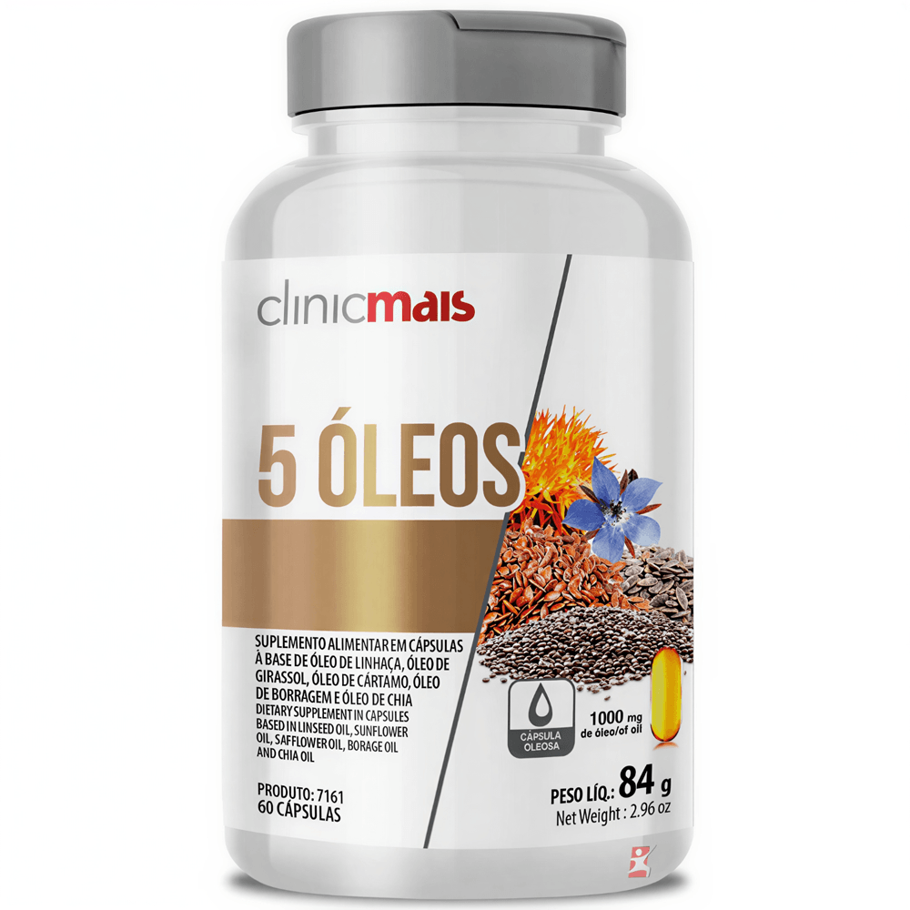 5 Óleos Linhaça, Girassol, Cártamo, Borragem E Chia Clinicmais 60 Cápsulas