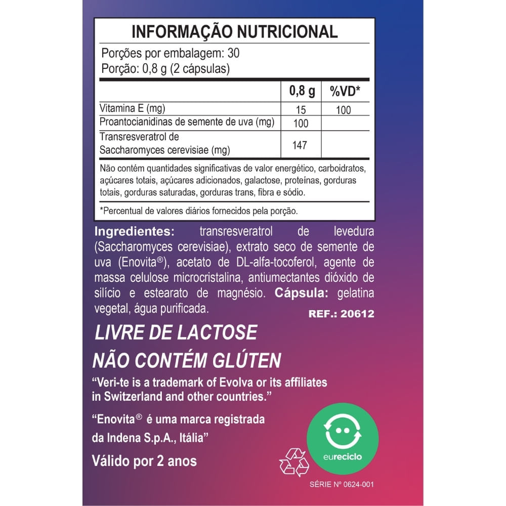 Resveralife Trans-Resveratrol Unilife 400mg 60 Cápsulas