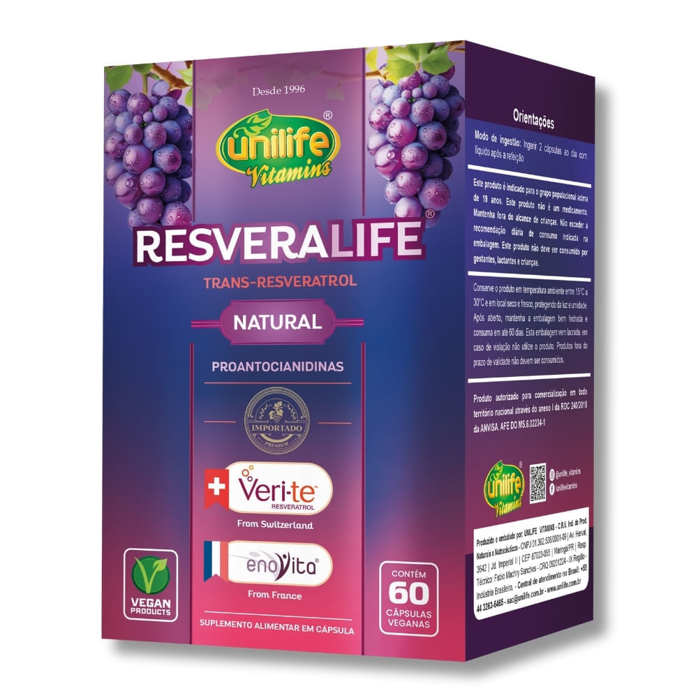Resveralife Trans-Resveratrol Unilife 400mg 60 Cápsulas