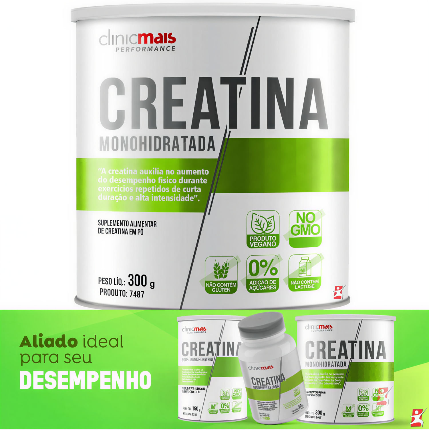 Creatina Vegana 100% Monohidratada Clinicmais Sem Sabor 300g