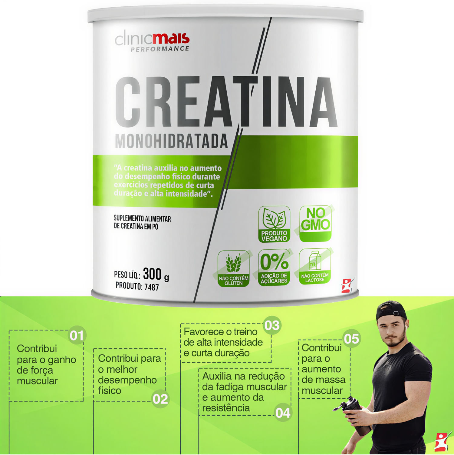 Creatina Vegana 100% Monohidratada Clinicmais Sem Sabor 300g
