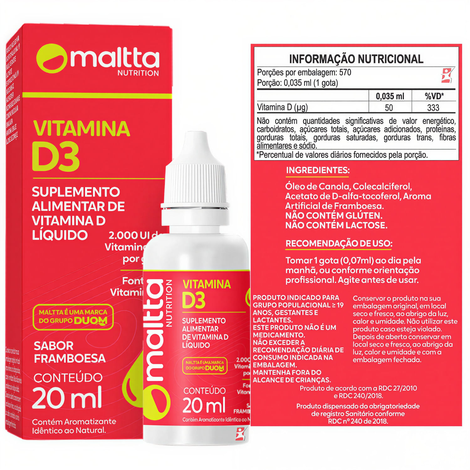 Vitamina D3 Concentrada Colecalciferol Maltta Nutrition 2000ui Por Gota 570 Doses 20ml