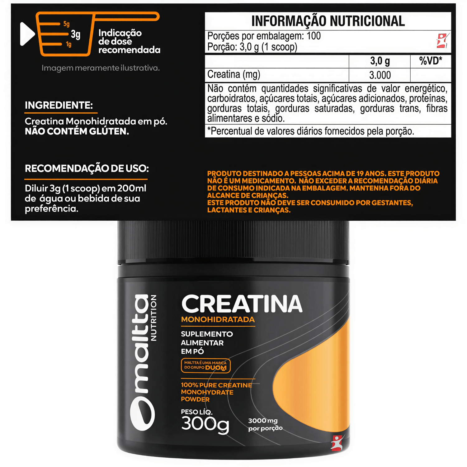 Creatina Monohidratada 100% Pura Maltta Nutrition 300g