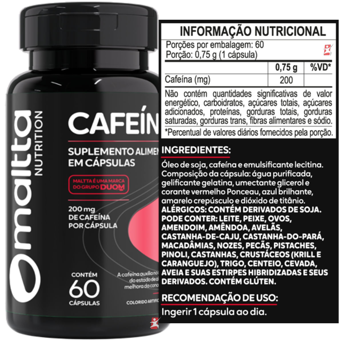 Cafeína Maltta Nutrition 200mg 60 Cápsulas Softgel