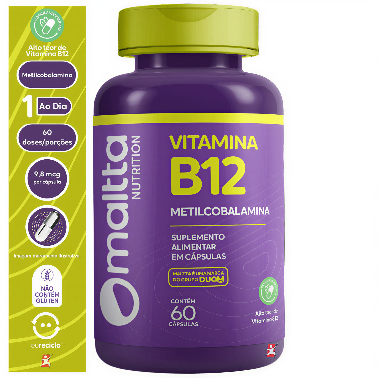Kit 2 Vitamina B12 Metilcobalamina Concentrada Maltta Nutrition 60 Cápsulas Veganas