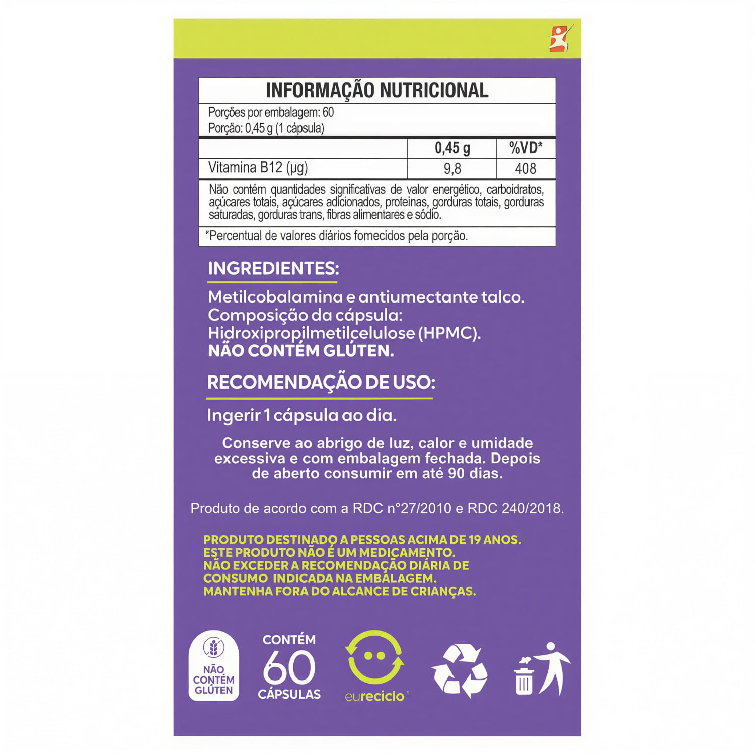 Kit 2 Vitamina B12 Metilcobalamina Concentrada Maltta Nutrition 60 Cápsulas Veganas