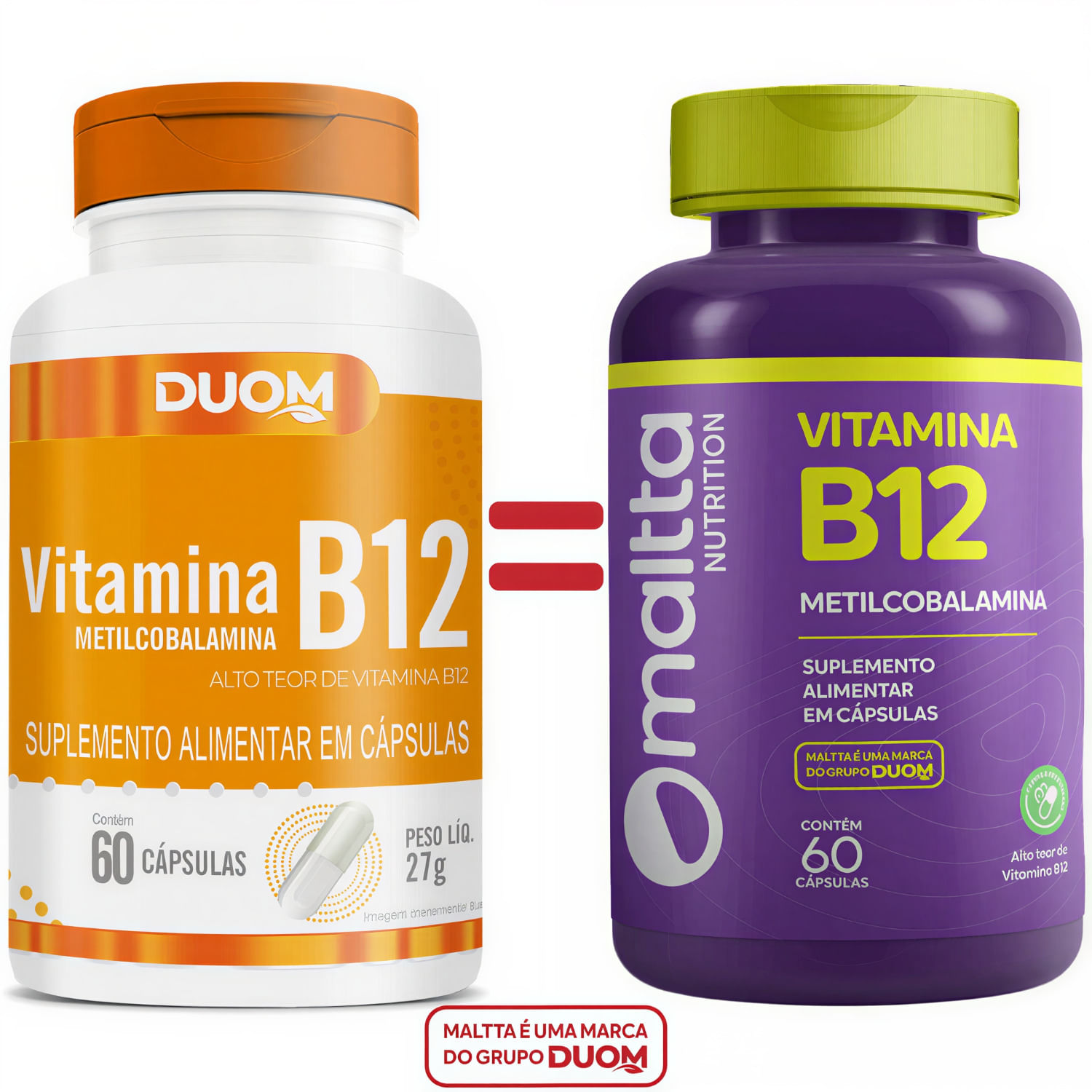 Kit 2 Vitamina B12 Metilcobalamina Concentrada Maltta Nutrition 60 Cápsulas Veganas
