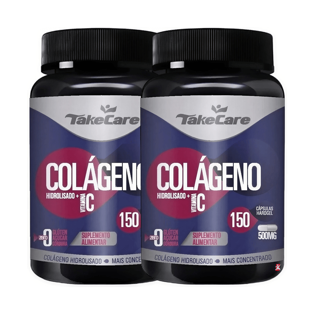 Kit 2 Colágeno Hidrolisado + Vitamina C Take Care 500mg 150 Cápsulas