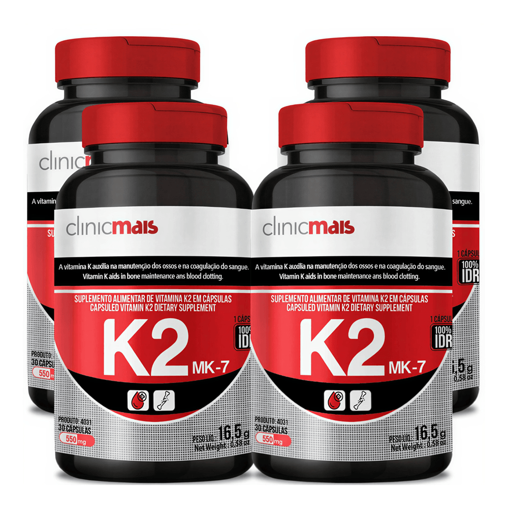 Kit 4 Vitamina K2 Menaquinona-7 Mk-7 Concentrada Clinicmais 120mcg 30 Cápsulas