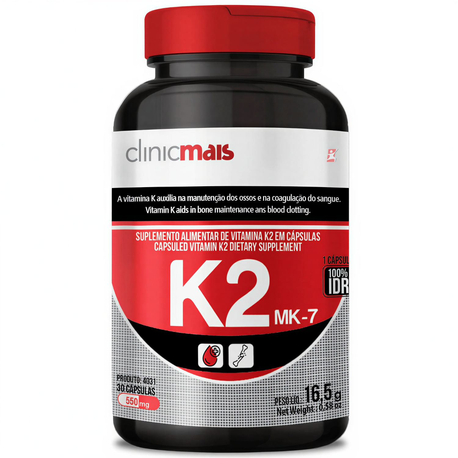 Kit 2 Vitamina K2 Concentrada Menaquinona-7 Mk-7 Clinicmais 120mcg 30 Cápsulas