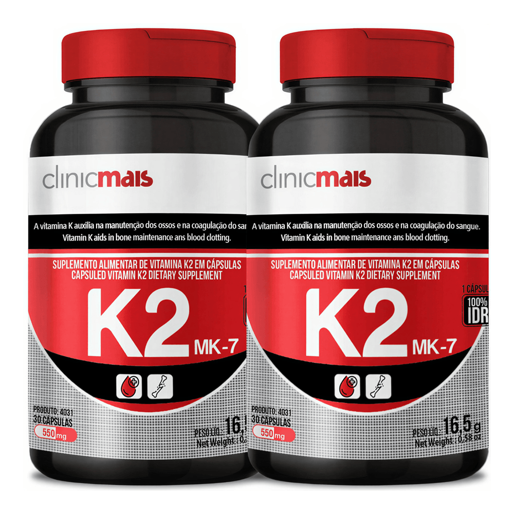 Kit 2 Vitamina K2 Concentrada Menaquinona-7 Mk-7 Clinicmais 120mcg 30 Cápsulas
