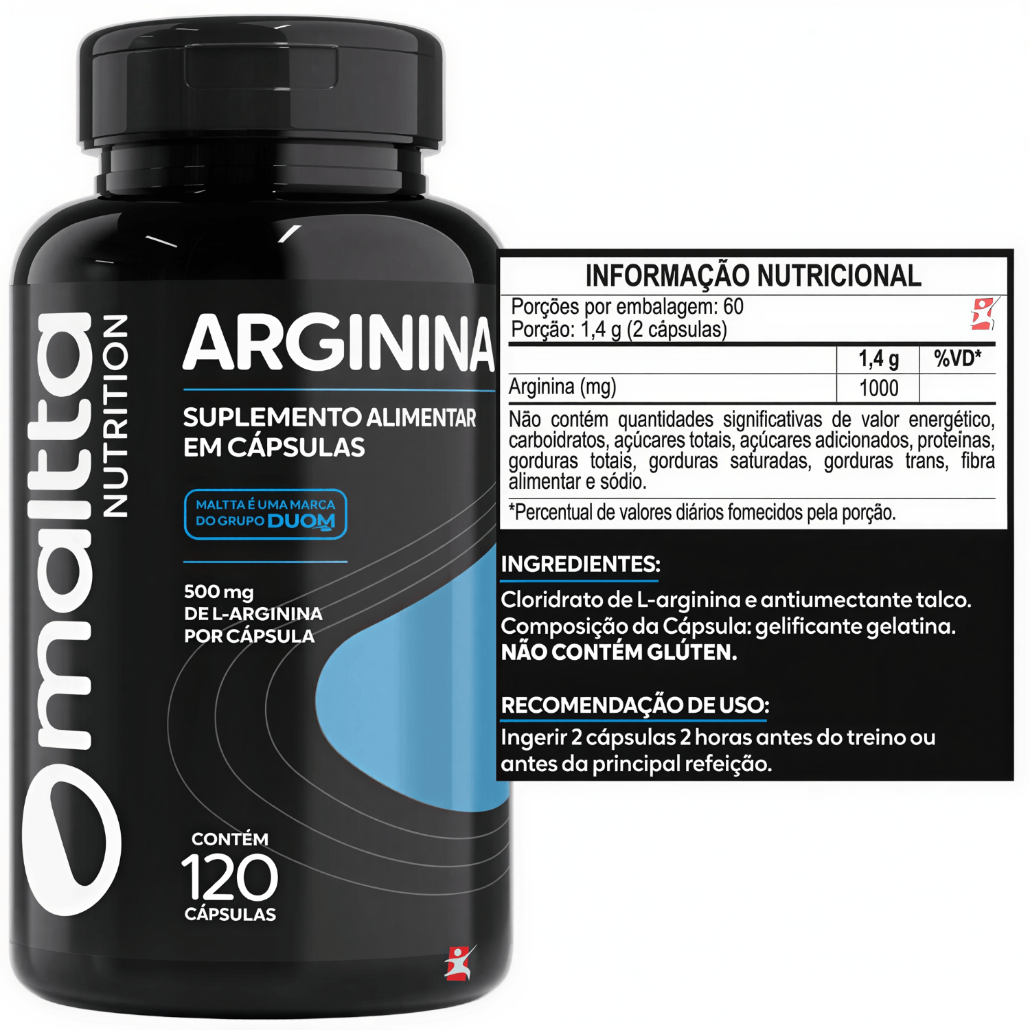 Kit 2 Arginina L-arginina Pura E Concentrada Maltta Nutrition 500mg 120 Cápsulas