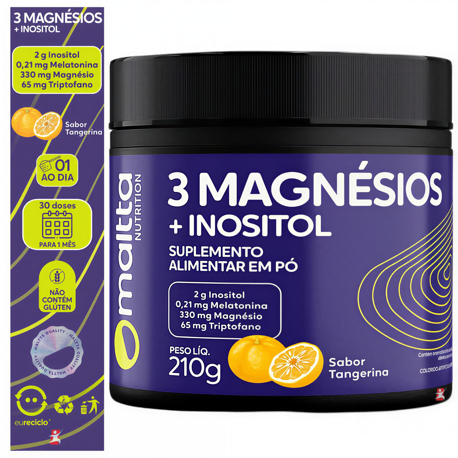 3 Magnésios + Inositol Maltta Nutrition Tangerina 210g